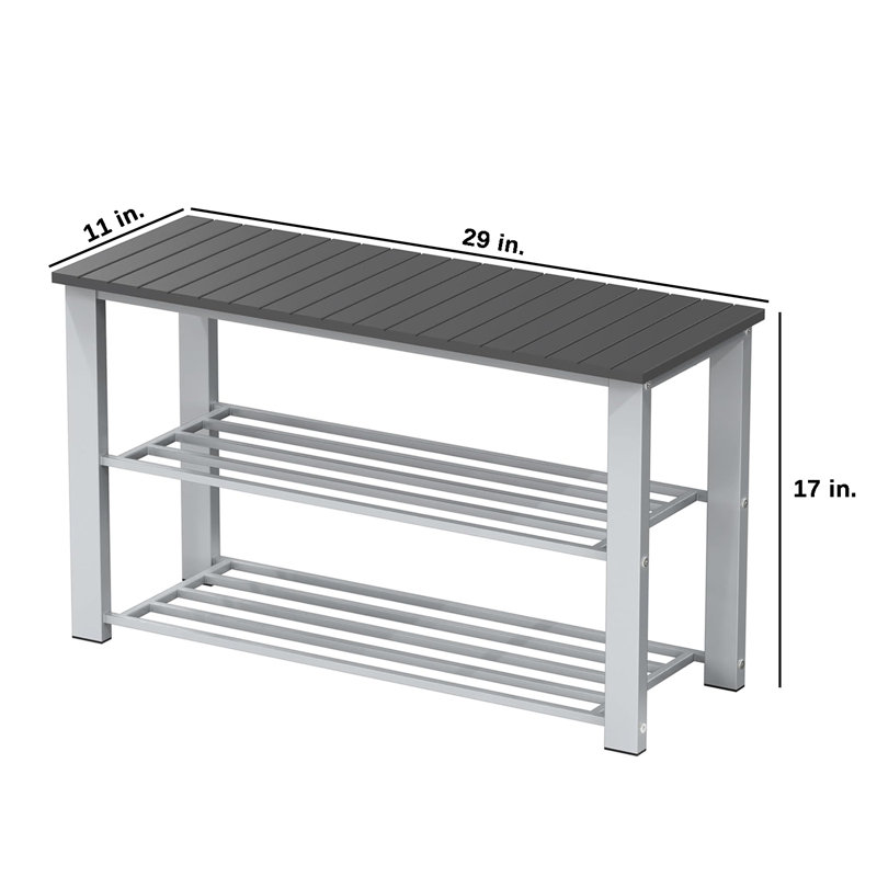 Wood Top Shoe Storage Bench with 2-Tier Storage for Entryway, Grey