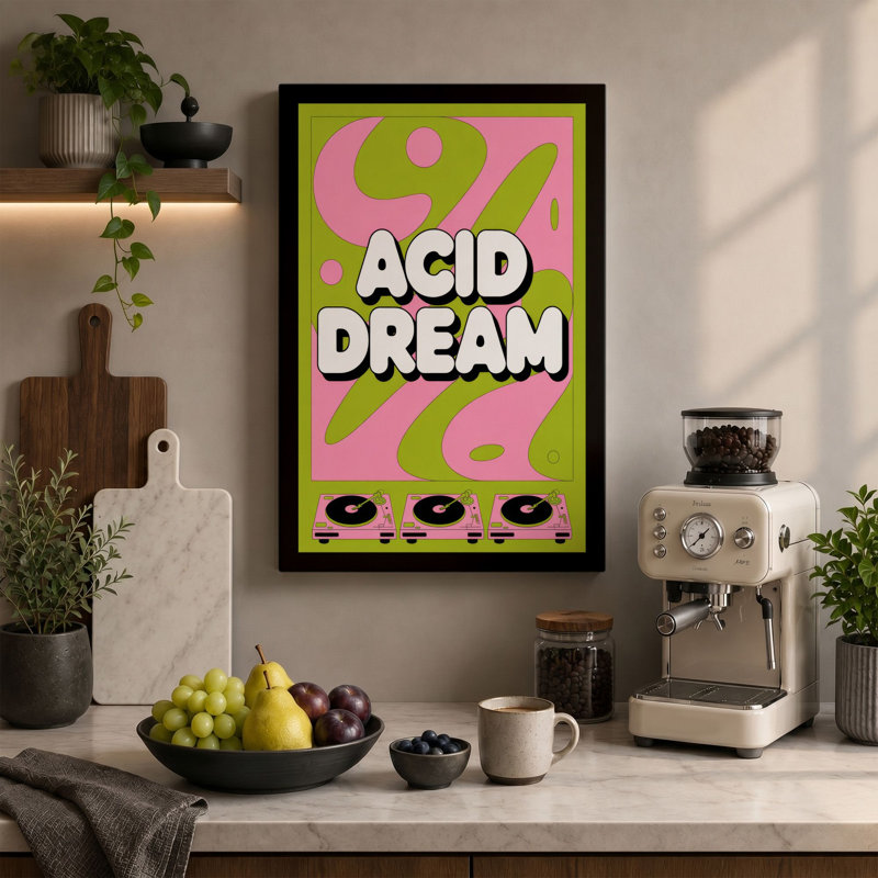 Acid Dream Poster Retro - Wrapped Canvas, 18x12 - 45.7 x 30.5 cm, Sage Border