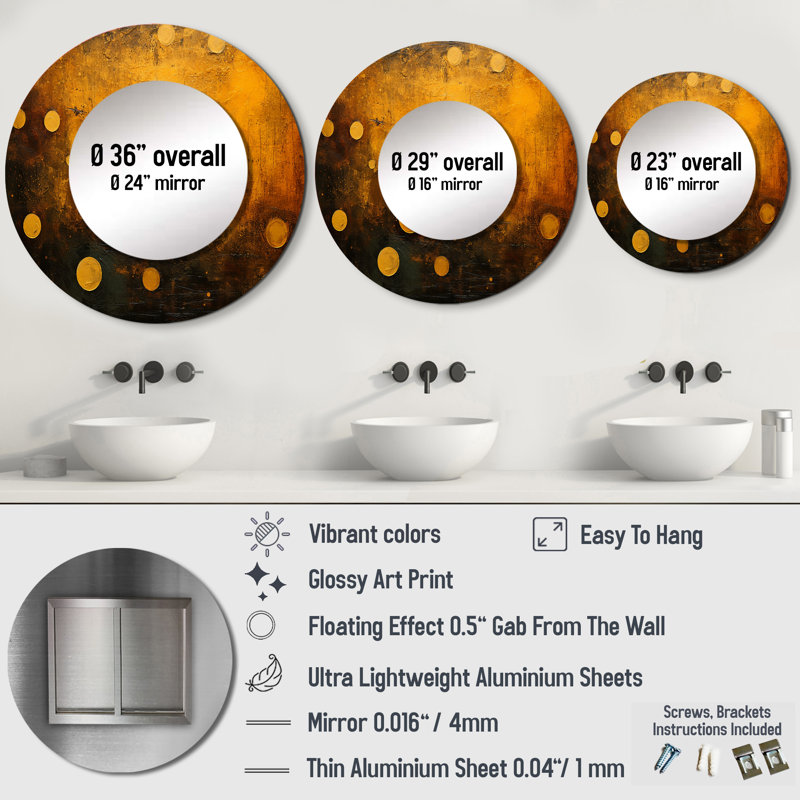 Amber Asteroids Solar System Space - Our Solar System Round Mirror Wall Decor_MTMIR117595, 36" x 36"