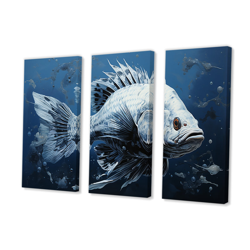 Fish In The Deep Blue II - Fish Animal Wall Art Set, 32" H x 48" W
