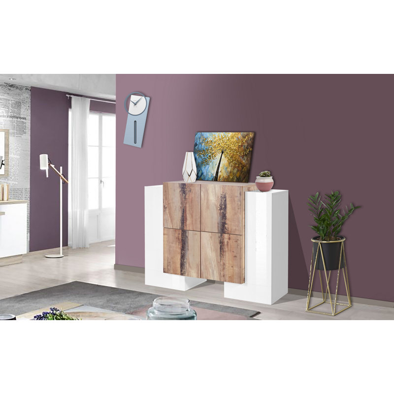 Beza 130cm Sideboard, Glossy White/Maple