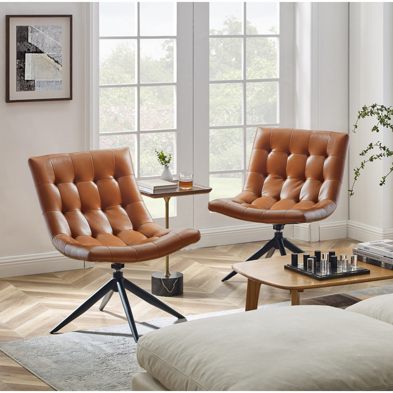 Paynesville Tufted Vegan Leather Swivel Accent Chair, Brown Faux Leather