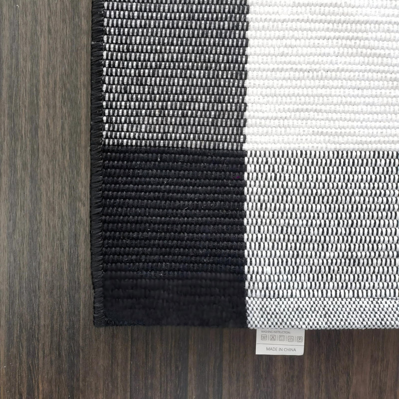 Tapis à carreaux en coton 27,5 po x 43 po noir et blanc en coton Buffalo