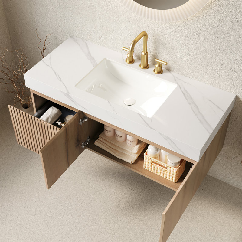 Meuble-lavabo de salle de bain 48 po MURI, Chêne blanc, Blanc, 48"
