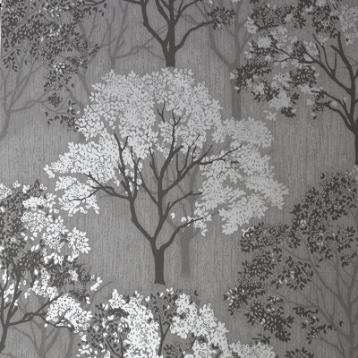 Sublime Mid Grey/Silver Woodland Silhouette Wallpaper