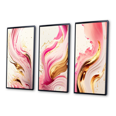 «Bold Pink and Gold Flow Art», 3 pièces sur toile