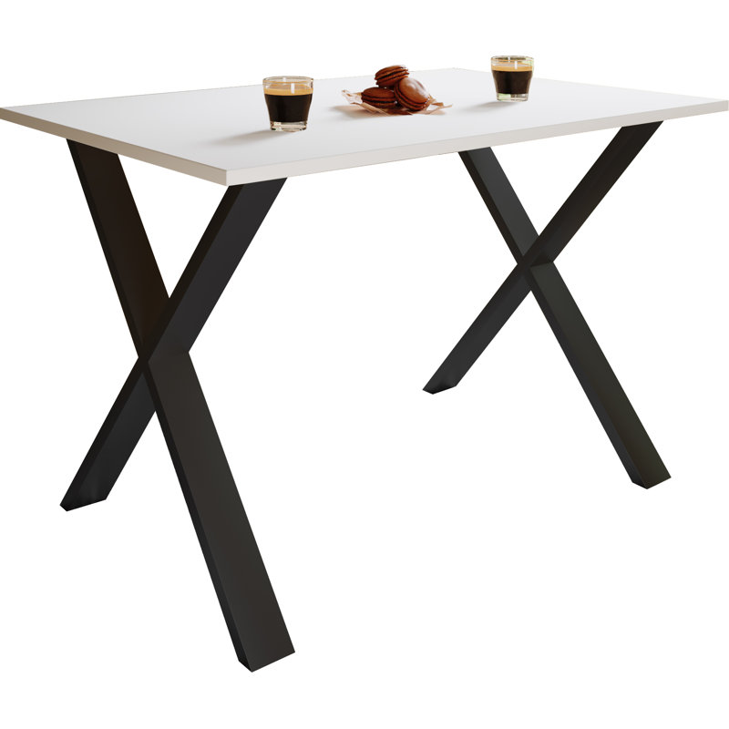 Alwilda Metal Base Dining Table, Black, White, 76cm H x 140cm W x 50cm D