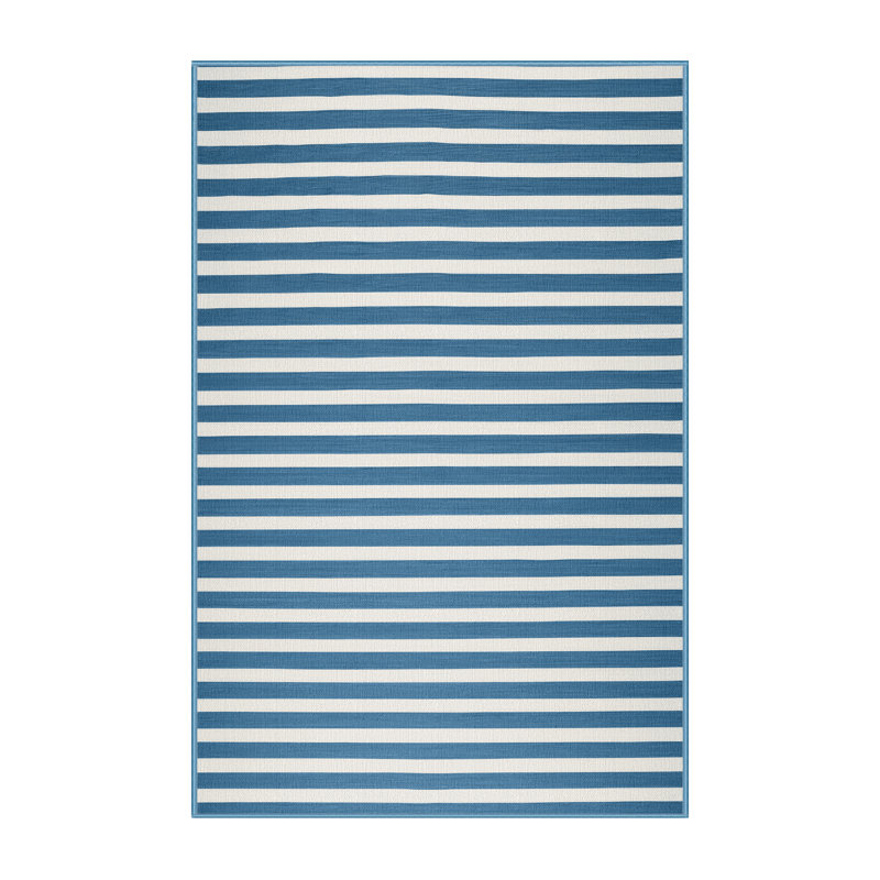 Machine Washable Horizontal Stripes Blue Area Rug, Rectangle 8' x 10'