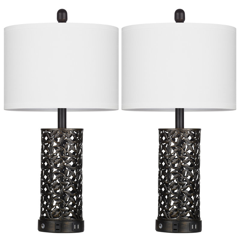 Doroteja 24.5" Bedside Metal USB table lamp set with Night Light and Touch Control, Black