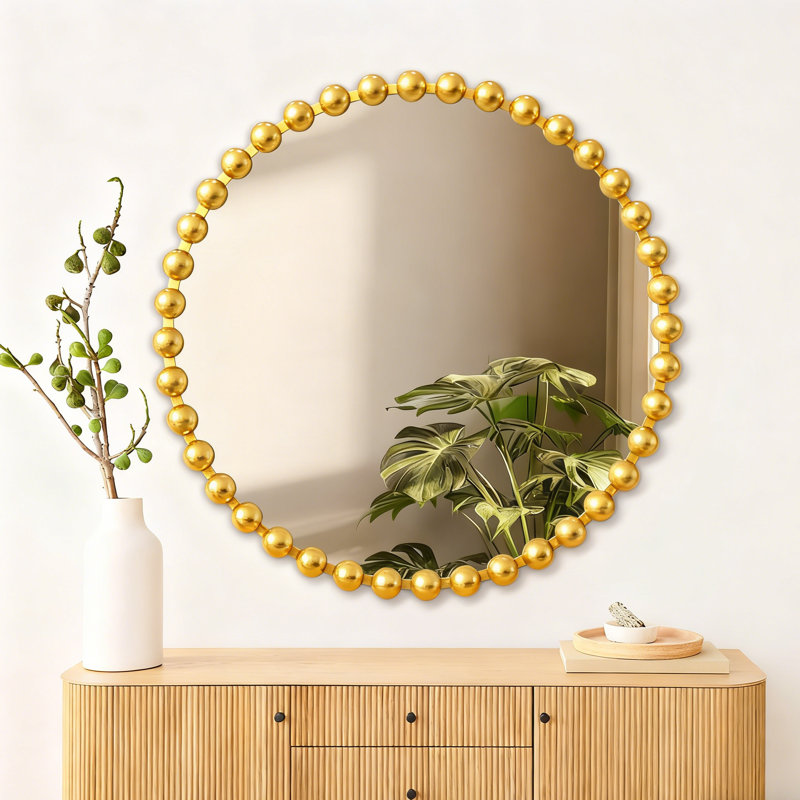 Round Iron Wall Mirror – 27inches Or 36inches, 3 Colors, Ready To Hang, 27" x 27", Gold