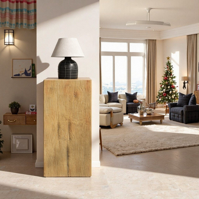Table d'appoint carrée à colonne 33,75 po, Brun