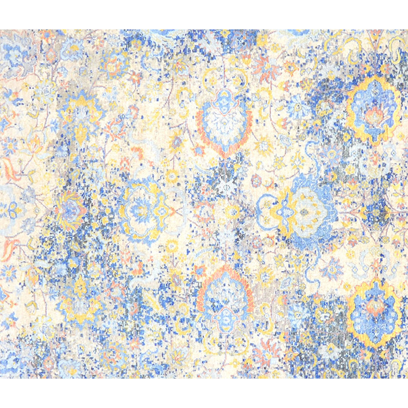 Hand Knotted Abstract Area Rug in Blue/Gold/Gray, Rectangle 5' x 8'