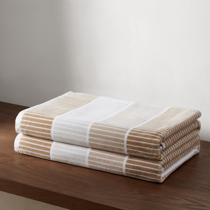 Calvin Klein 2 Piece Beach Towel Set, Blocked Beige