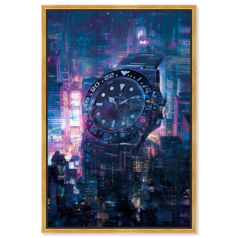 «City Watch Lights Sneaker», impression sur toile par Notoriart, H 16 po x l 24 po, Cadre doré