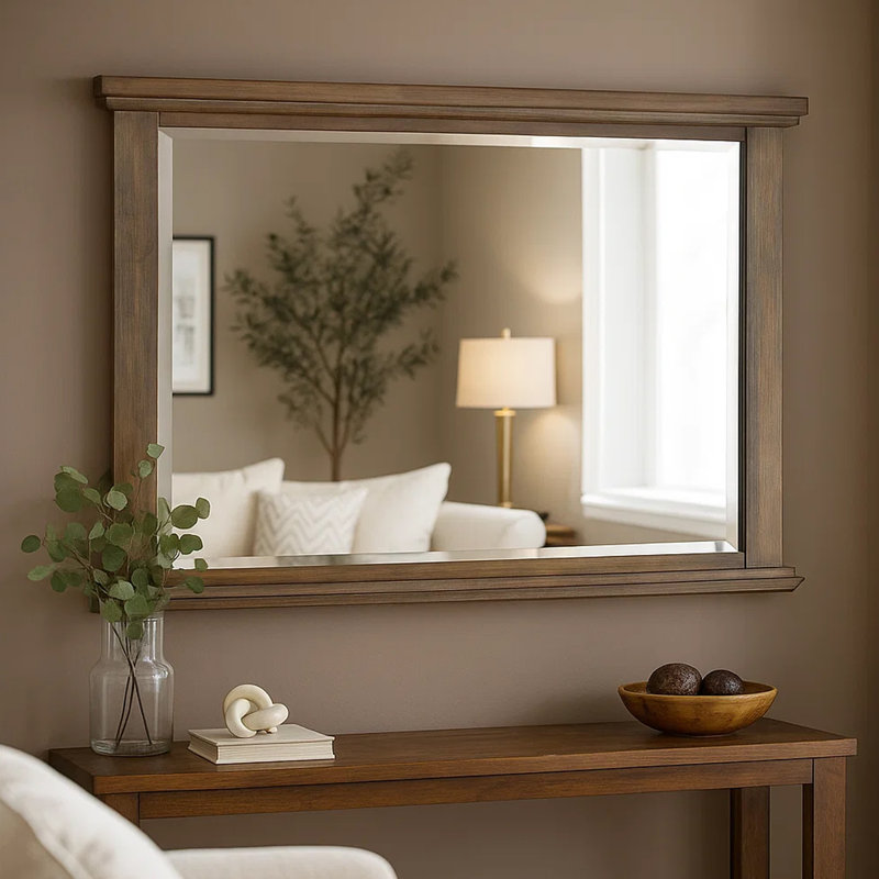 Miroir rectangulaire en bois massif et manufacturé, Taupe