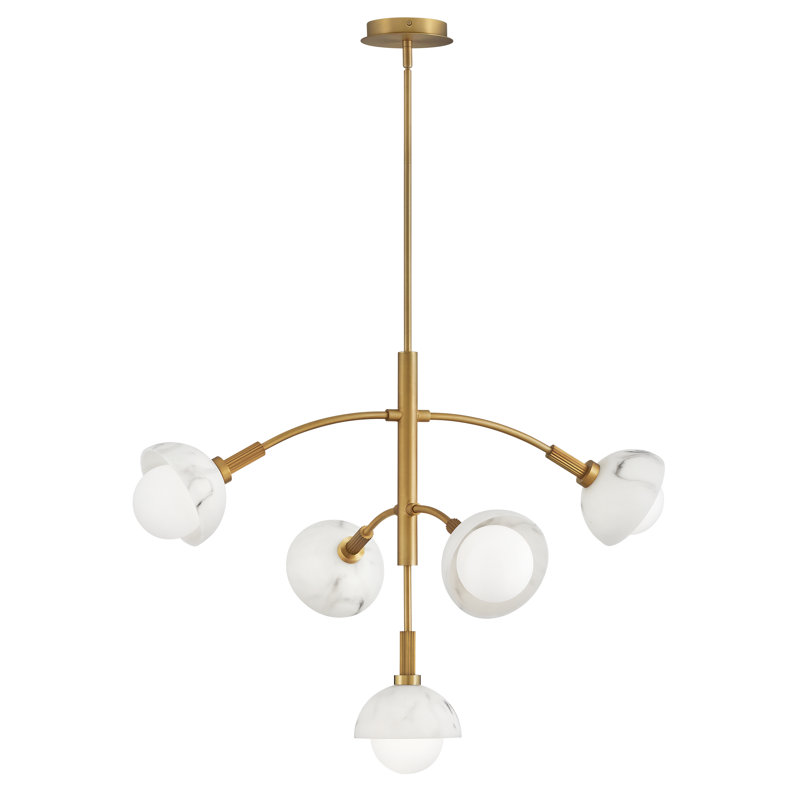 Phoebe Five-Light Multi-Tier Mobile Chandelier, Heritage Brass