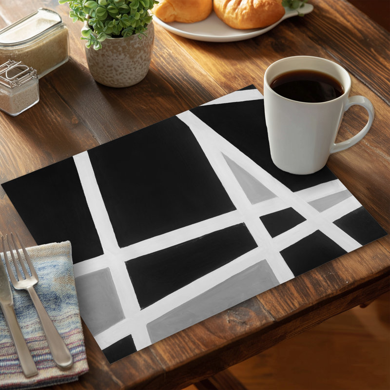 White Monochrome Placemat - Black and White Abstract Lines