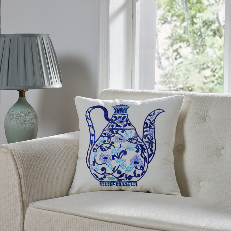 Embroidered Throw Pillow, 18" W x 18" H x 3" D, Feathers