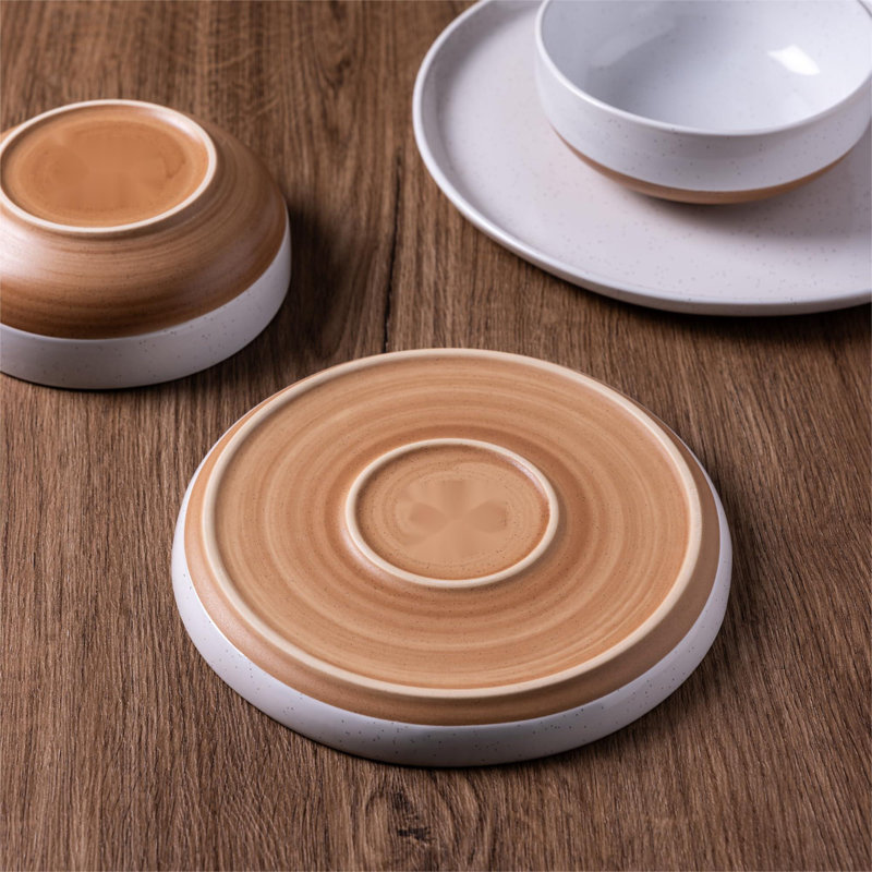 White and Terracotta Ceramic Dinnerware Set for 4, 12 Pieces