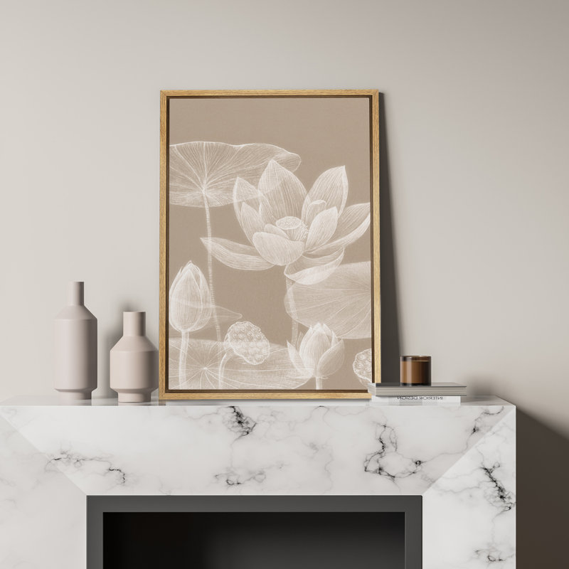 Reproduction d'art sur toile beige Lotus, H 24 po x l 16 po, Reproduction encadrée sans passe-partout, Naturel