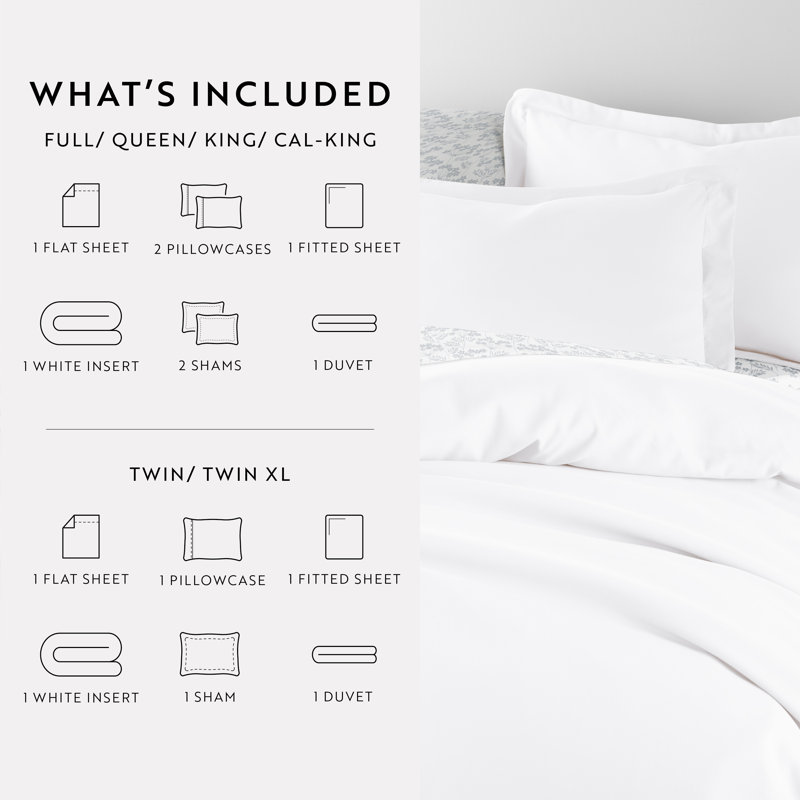 Full White Toile 8-Piece Bedding Bundle with Duvet Cover