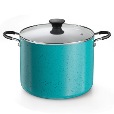 Cook N Home Professional 10.5 Quart Nonstick Stock Pot with Lid, Riveted Handles, Big Soup Pot for Holiday Feasts, Stockpot with Even Heating, Induction Cookware, Oven & Dishwasher Safe, Turquoise