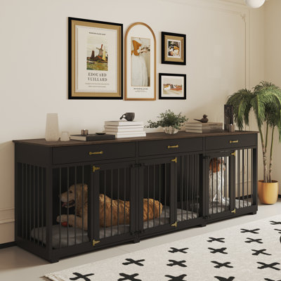 Donela Wood Pet Furniture Style Crate with 3 Doors