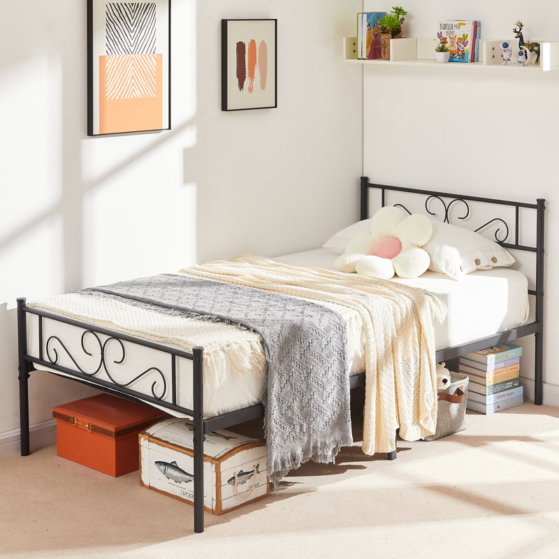 Single Double Size Bed Frame with Headboard, 30cm Underbed Stroage, Metal Platform Bed with Steel Slats Support, No Boxing Spring Needed