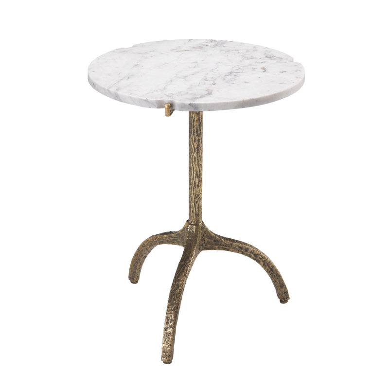 Cortina Marble End Table, White, Vintage Brass