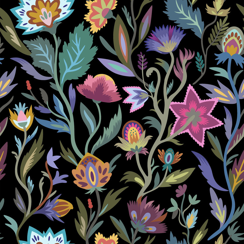 Papier peint floral Mallory, Noir