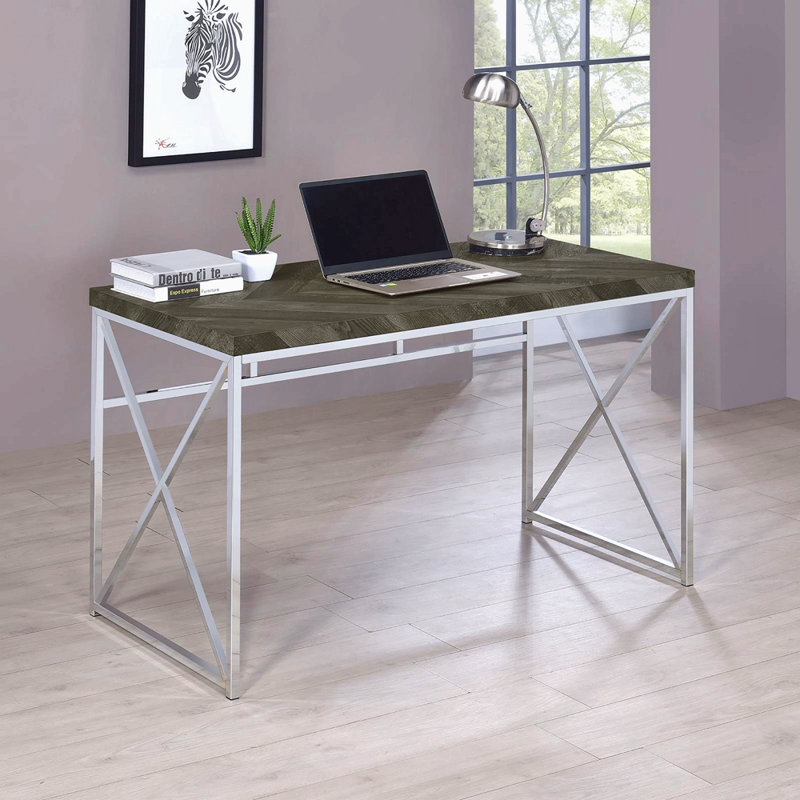 Bureau d'écriture rustique gris à chevrons et chrome