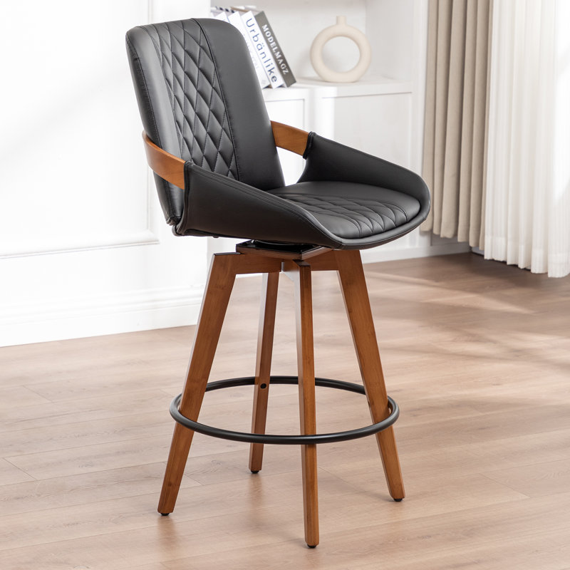 Tabourets de bar et de comptoir pivotants modernes rembourrés, Tabouret de comptoir (siège d'une hauteur de 26,3, Noir