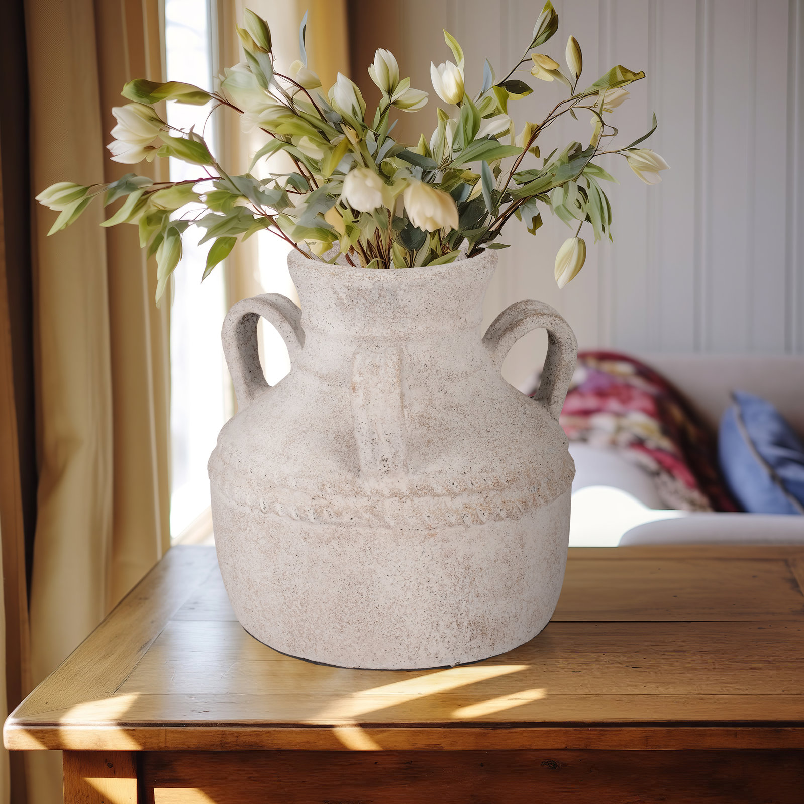 Tenney Terracotta Table Vase, 12" H x 13" W x 13" D, Ivory