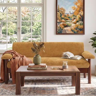 69.9 Inches Wide Modern Chenille Upholstered 2‑Seater Sofa, Pillow Top Arms And Sewn Pillow Back Sofa With Rubberwood Legs For Living Room And Home Lounge, Yellow
