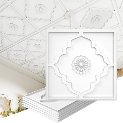 LooYee 24 PCS 2x2 FT Floral Diamond Grid Decorative Ceiling Tiles, 24x24 Inch 3D Modern Minimalist Ceiling Panels, PVC Waterproof Cuttable Material Ideal for Living Room Bedroom Cover 96 Sq.Ft