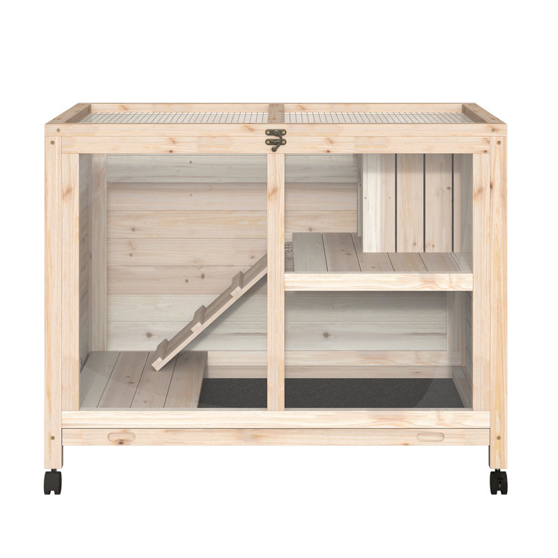 Chenil en bois imperméable avec roulettes - Compact, naturel, pour cage naturelle imperméable, Rabbit's Pleasure