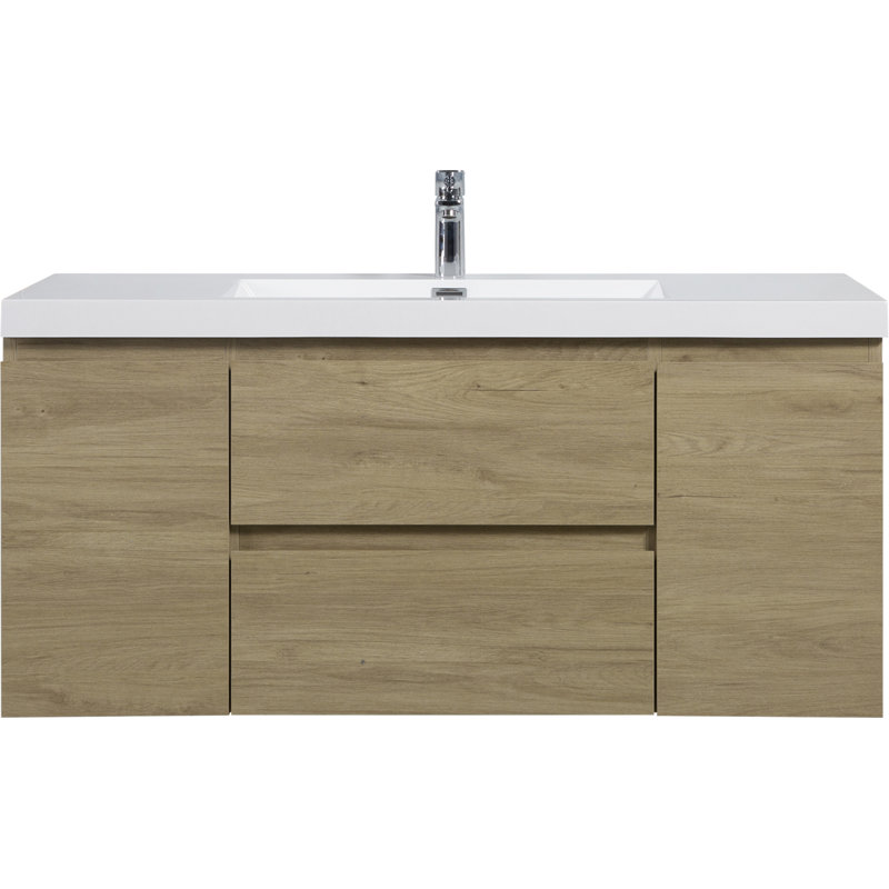 Meuble-lavabo flottant avec lavabo, Chêne, 47"