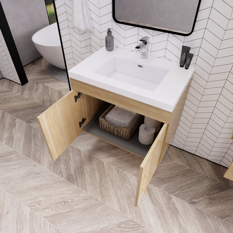 Ensemble de meuble-lavabo mural simple 30 po Foushee, Chêne champagne, 30"