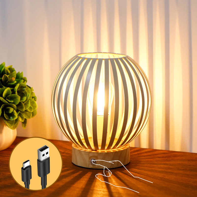 Wrought Studio Round Dimmable Touch Bedside Table Lamp