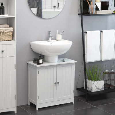 Armoire de salle de bain sous le lavabo avec 2 portes et tablette, meuble-lavabo à piédestal