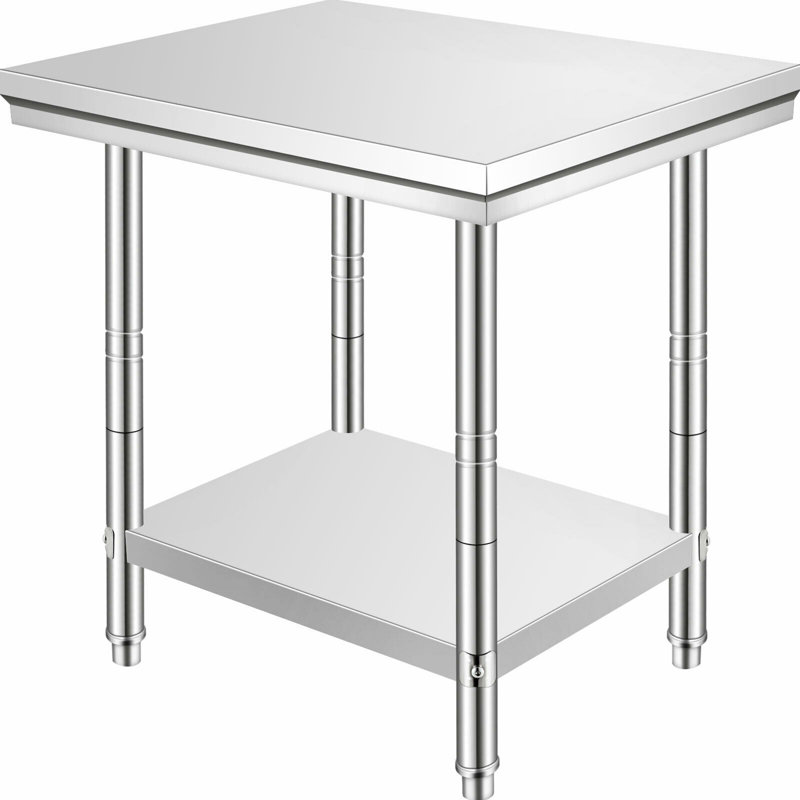 Table de préparation en acier inoxydable, 61 x 76 x 79 cm, capacité de charge de 318 kg, table de travail robuste en métal avec 3 niveaux de hauteur réglables, poste de travail professionnel pour cuisine, garage, restaurant ou jardin.