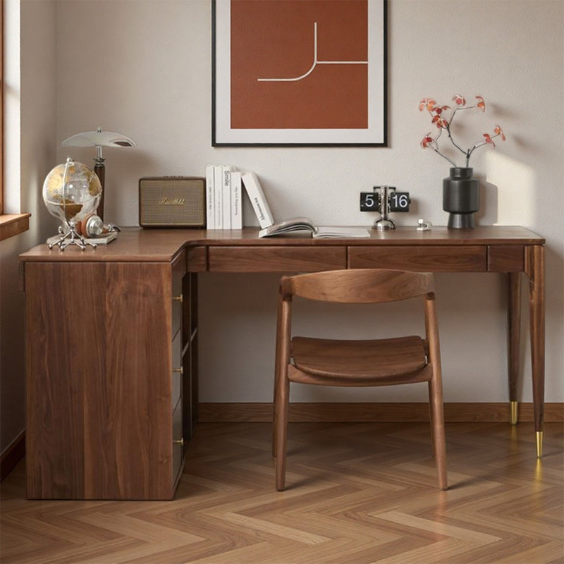 Bureau d'écriture moderne en forme de L en noyer, H 29,52 po x l 78,74 po x P 47,24 po