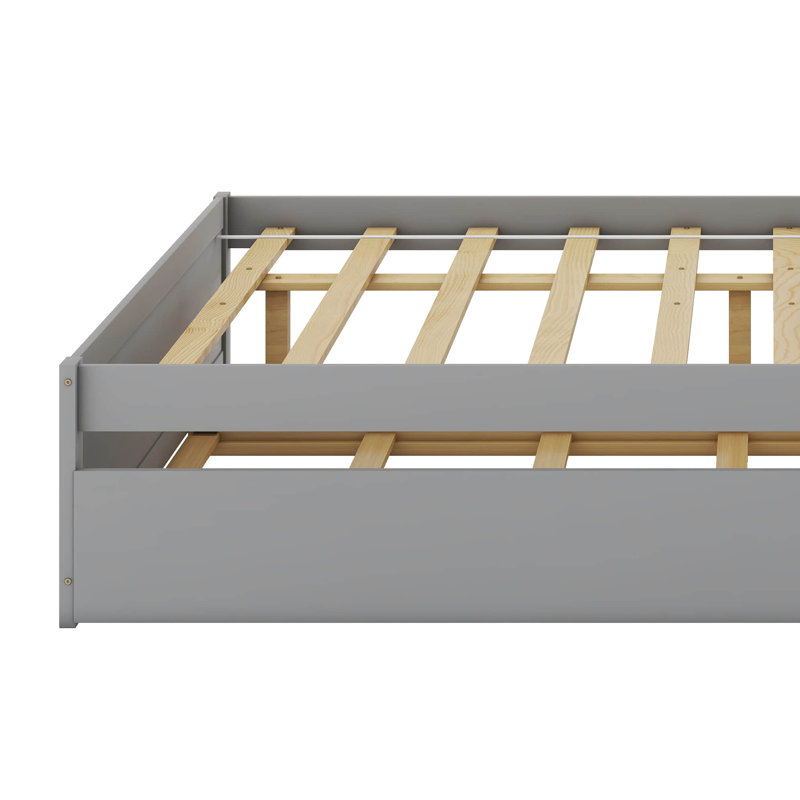 Cadres de lit double en bois Bonney avec lit gigogne et tiroirs de rangement, gris