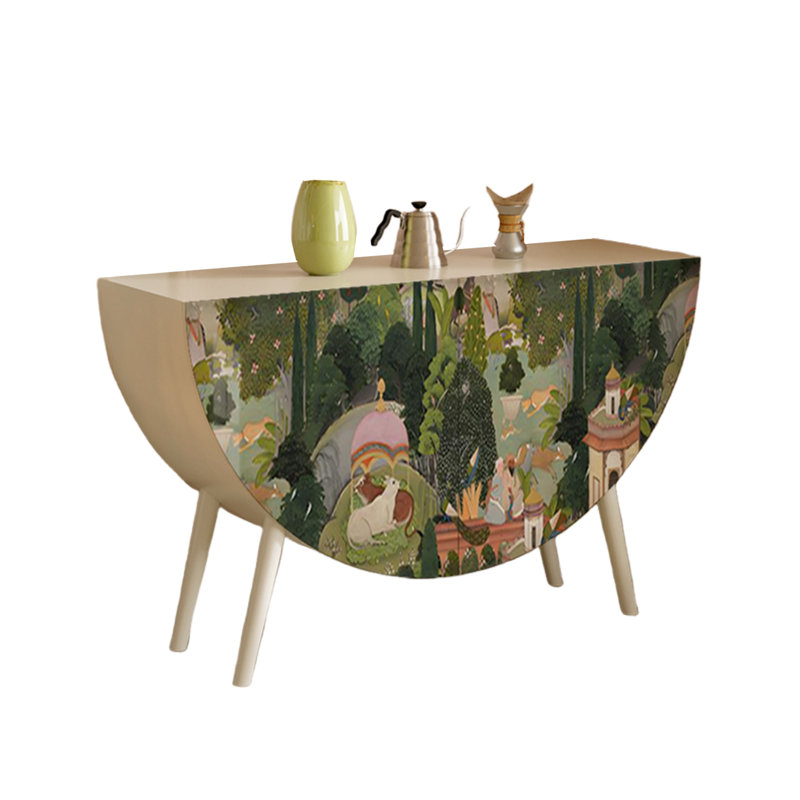 Painted Half-Moon Entryway Cabinet Sideboard, White/Green