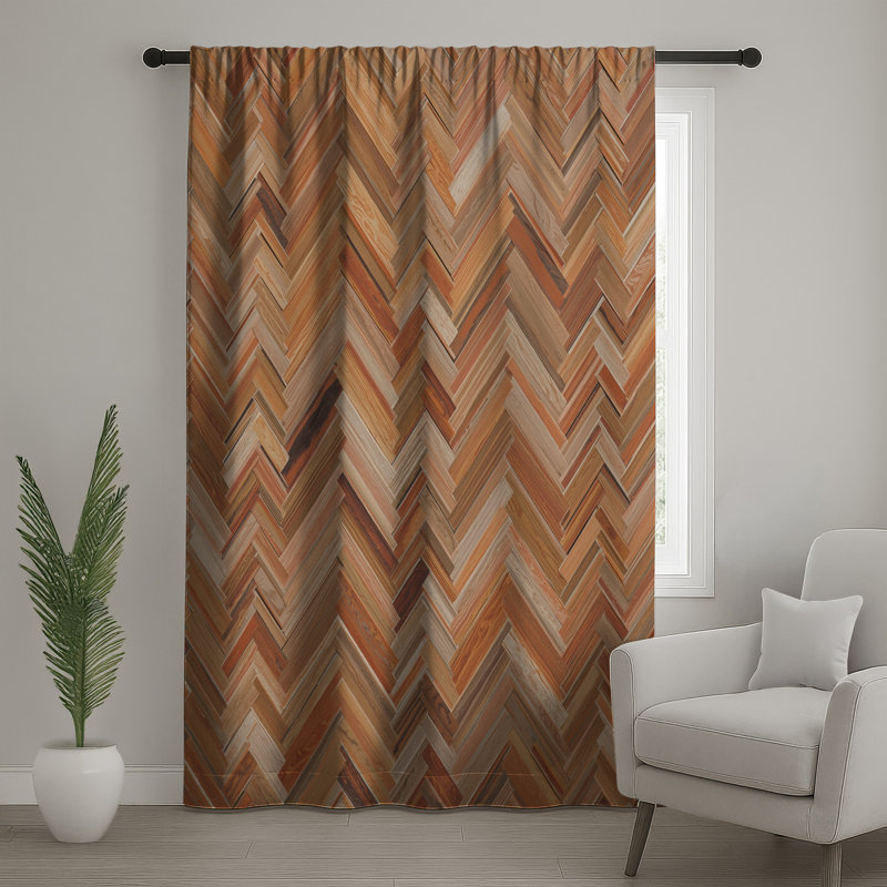Wood Chevron Parquet Window Curtains, Chevron Sheer & Blockout Curtains - 1 Panel, 50" x 80" - 1 Panel, Blockout