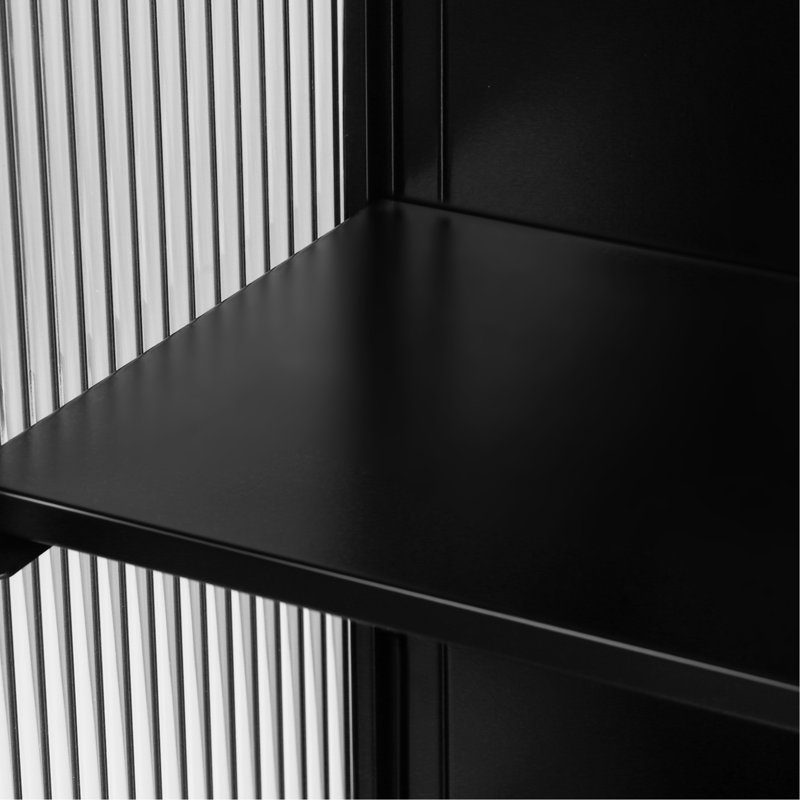Armoire noire avec trois rangements en verre trempé et de forme simple, pour diverses pièces, Noir