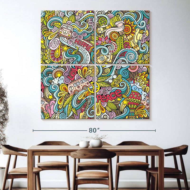 Kerner Hippie Themed Doodles, 74" H x 74" W