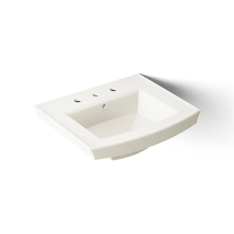 Archer® Vitreous China Rectangular Pedestal Bathroom Sink with Overflow, Ice Gray, 4'' Centers