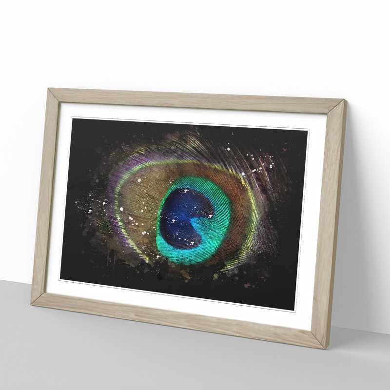 Peacock Feather - Picture Frame Graphic Art, 27cm H x 36cm W x 2cm D, Oak Framed