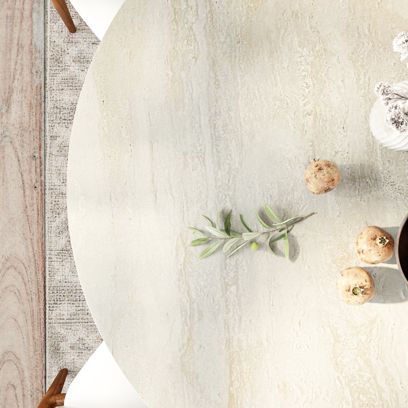 Table de salle à manger Travertine Stone, H 29,52 po x L 47,24 po x l 47,24 po, Noyer